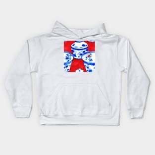 Blue and white chinoiserie bowls on red background Kids Hoodie